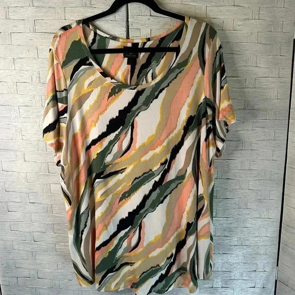 JM Collection marbleized, print long tunic T-shirt, business casual plus size - Picture 1 of 8